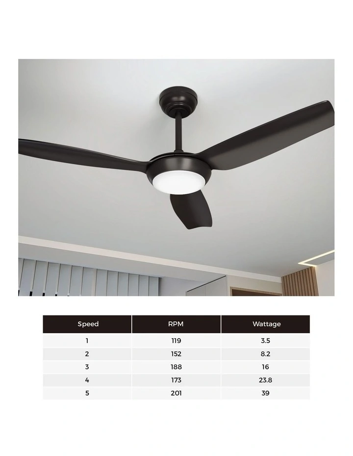 Vevare 132cm Ceiling Fan DC Motor With Light Remote Control 5 Speed Fans Black image 6