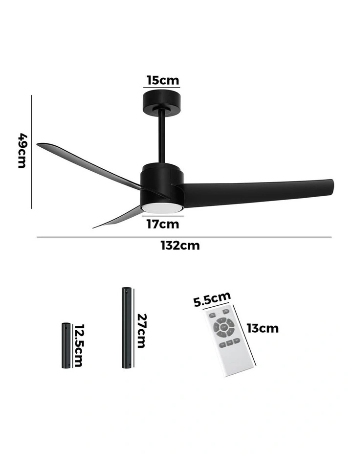 Vevare 132cm Ceiling Fan With Light DC Motor 5 Speed Remote Control Timer Black image 3