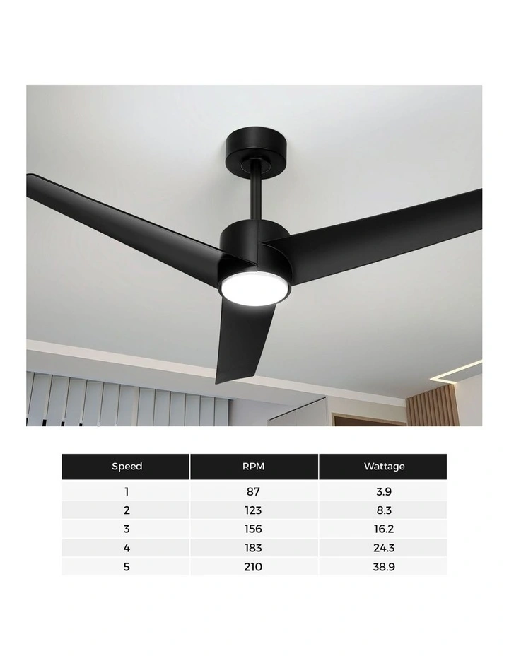 Vevare 132cm Ceiling Fan With Light DC Motor 5 Speed Remote Control Timer Black image 6