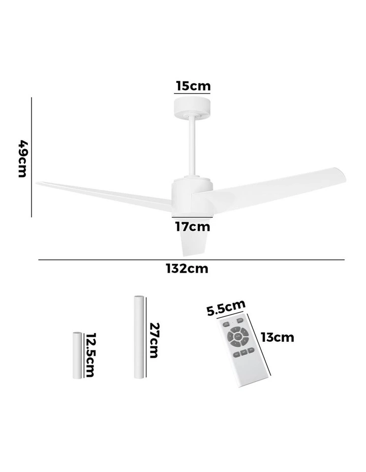 Vevare 132cm Ceiling Fan With Light DC Motor 5 Speed Remote Control Timer White image 3