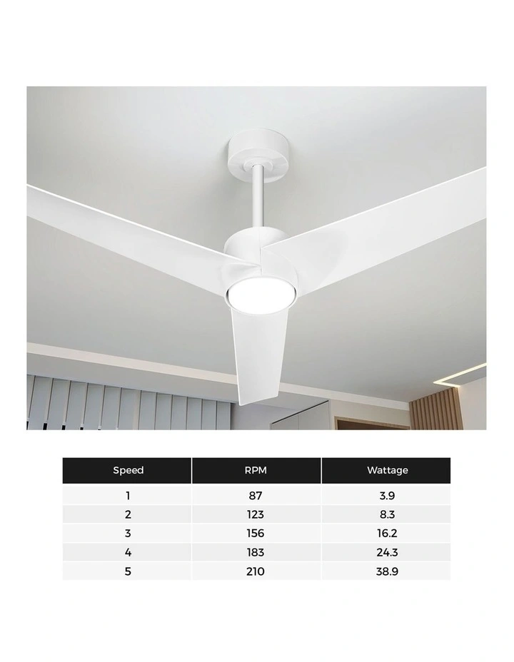 Vevare 132cm Ceiling Fan With Light DC Motor 5 Speed Remote Control Timer White image 6