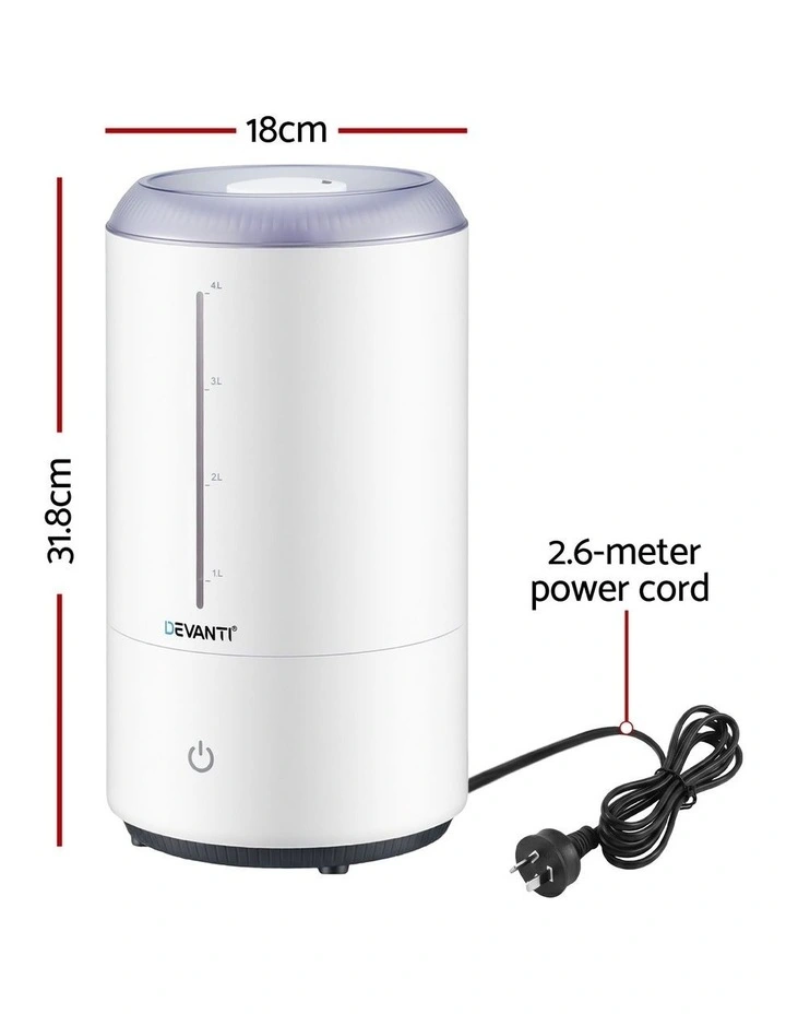 Devanti Ultrasonic Humidifier Aroma Diffuser Top Fill Quiet Bedroom 4L White image 2