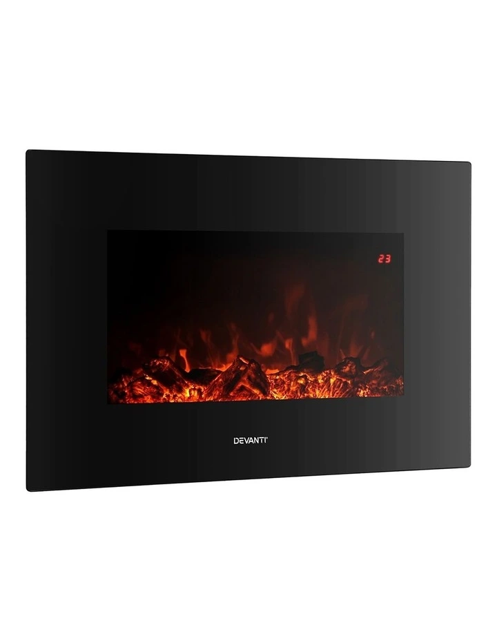 Devanti Electric Fireplace Fire Heater 2000W Black image 1