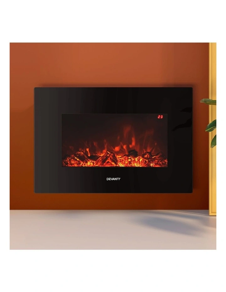Devanti Electric Fireplace Fire Heater 2000W Black image 3