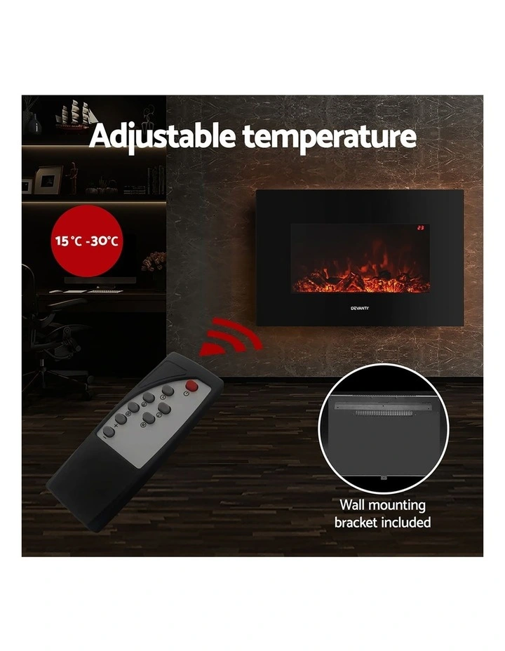 Devanti Electric Fireplace Fire Heater 2000W Black image 5