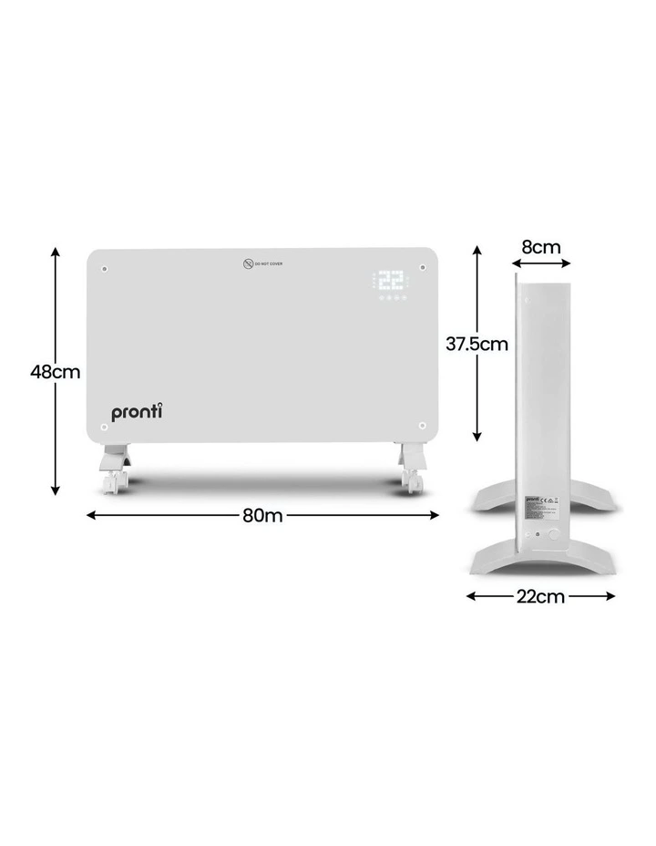 Pronti Glass Panel Convection Heater with Remote Control LED Display White image 3