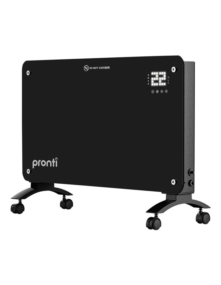 Pronti Glass Panel Convection Heater with Remote Control LED Display Black image 1