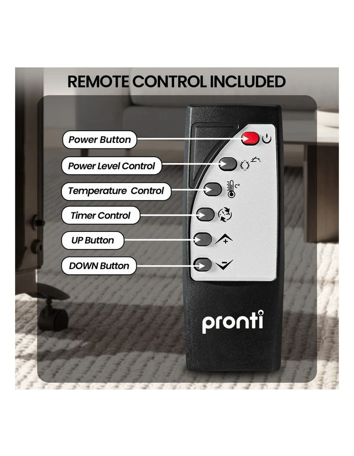 Pronti Glass Panel Convection Heater with Remote Control LED Display Black image 3
