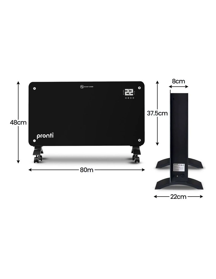 Pronti Glass Panel Convection Heater with Remote Control LED Display Black image 7