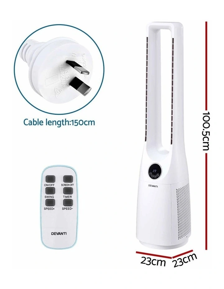Devanti Bladeless Tower Fan 100cm 2-in-1 Cooling Airflow Purifying Remote image 2
