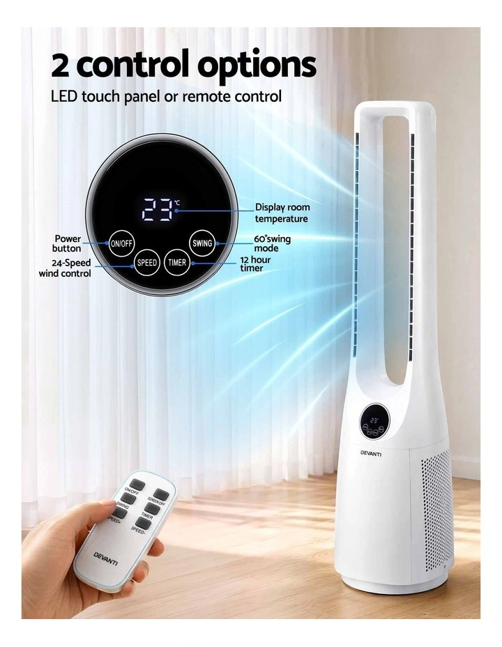 Devanti Bladeless Tower Fan 100cm 2-in-1 Cooling Airflow Purifying Remote image 5