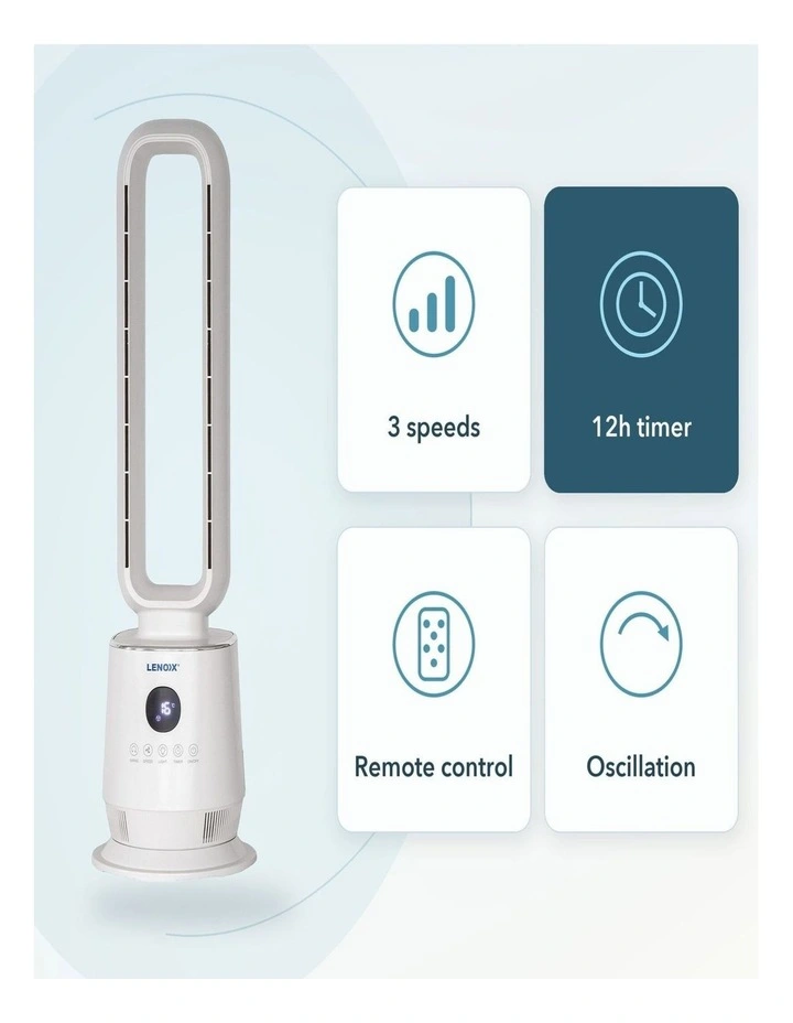 Electric Bladeless Fan with 3 Speed Settings, Timer and Remote Control image 6