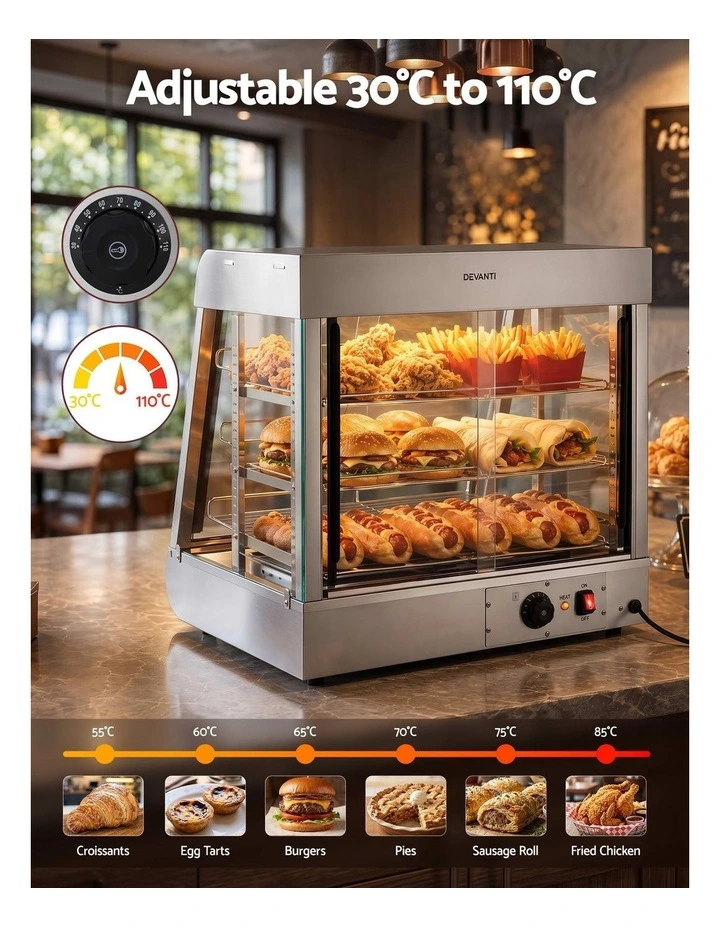 Devanti Commercial Food Warmer 1500W 3 Shelf Heated Display Cabinet image 6