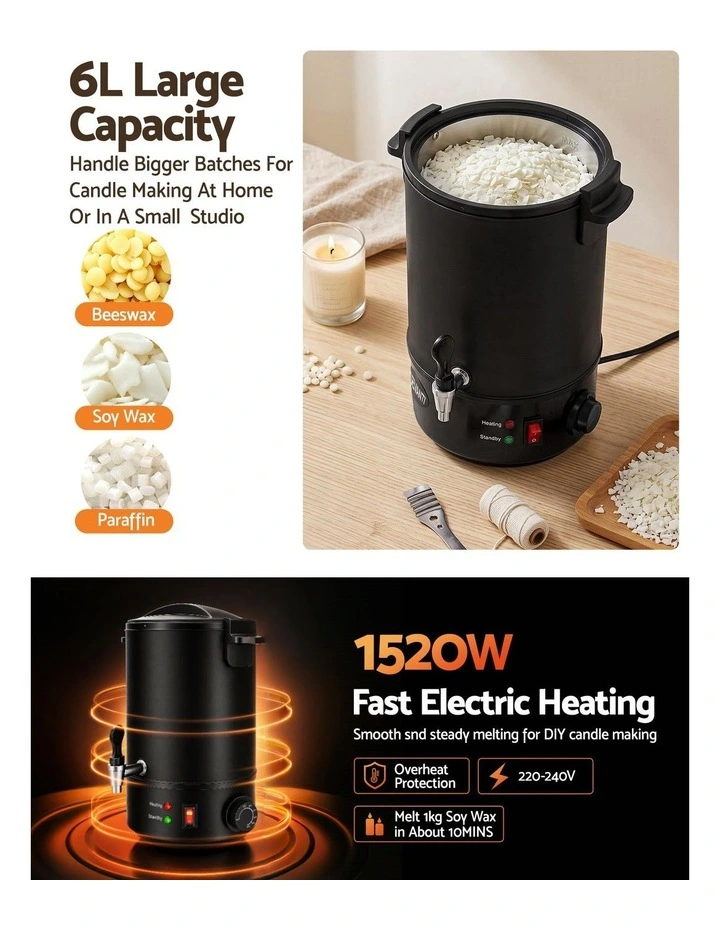 Devanti 6L Wax Melter Candle Making 1520W Melting Pot Furnace Quick Pour Spout Soy Soap image 4