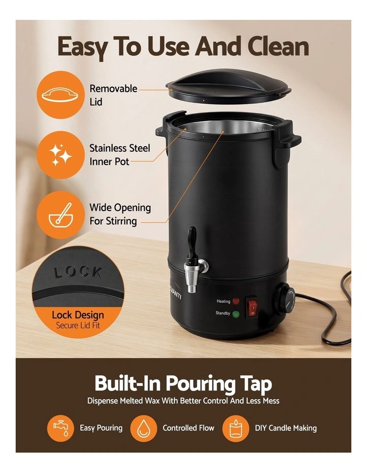 Devanti 6L Wax Melter Candle Making 1520W Melting Pot Furnace Quick Pour Spout Soy Soap image 6