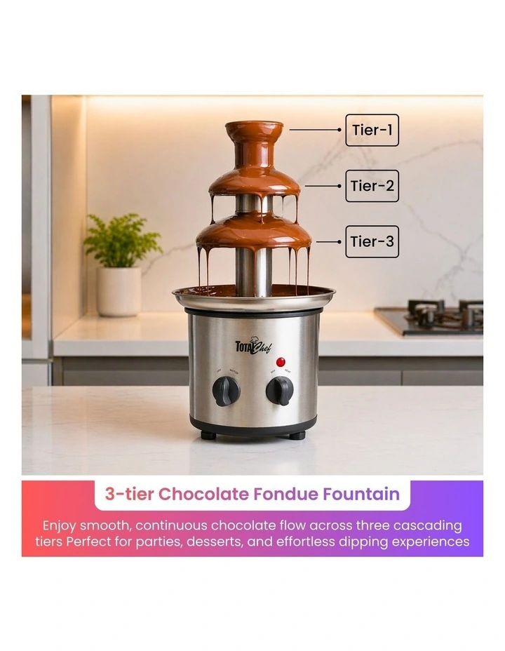 Stainless Steel 3 Tier Chocolate Fondue Fountain 680g image 6