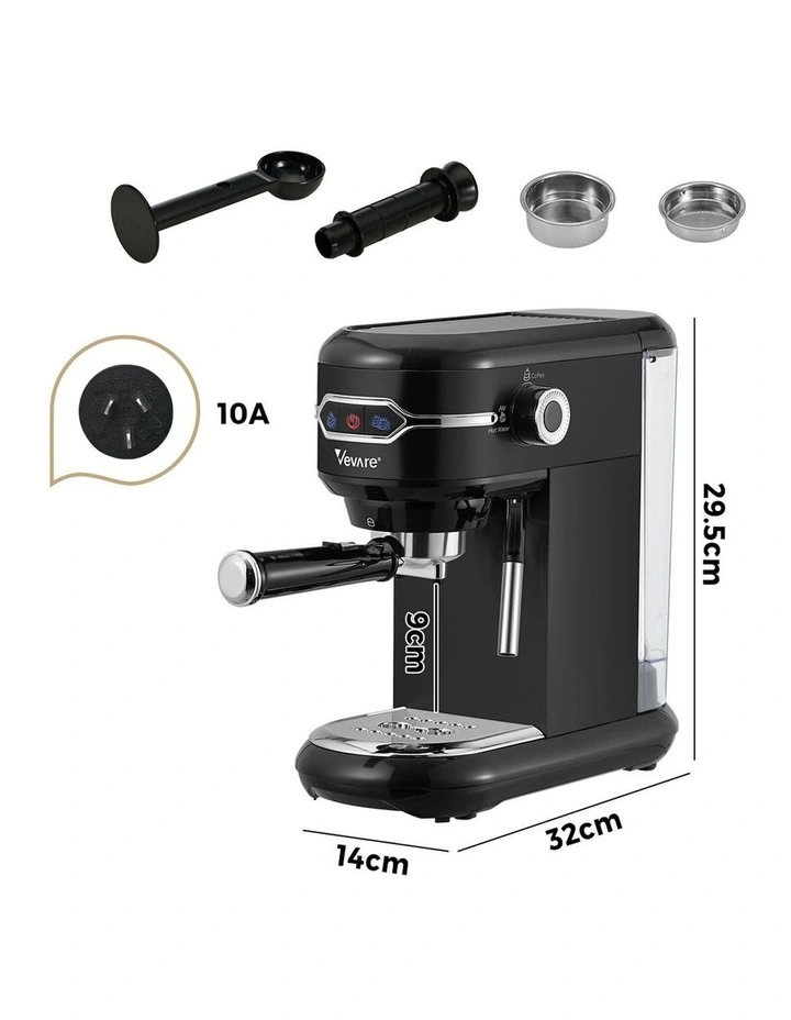 Vevare Espresso Coffee Machine Latter Cappuccino Maker 19 Bar Milk Frother Black image 3