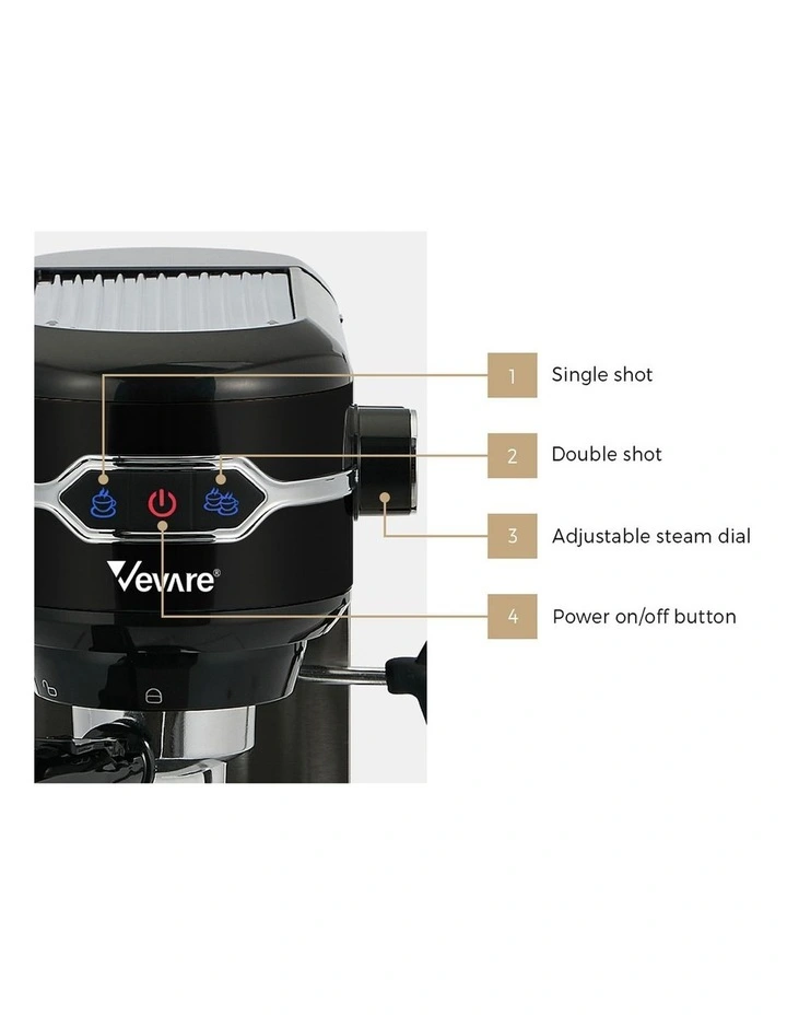 Vevare Espresso Coffee Machine Latter Cappuccino Maker 19 Bar Milk Frother Black image 6