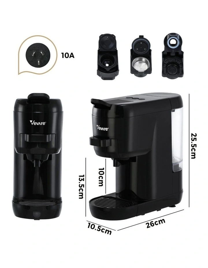 Vevare Capsule Coffee Machine 19 Bar 3in1 Nespresso Dolce-Gusto Maker Black image 3