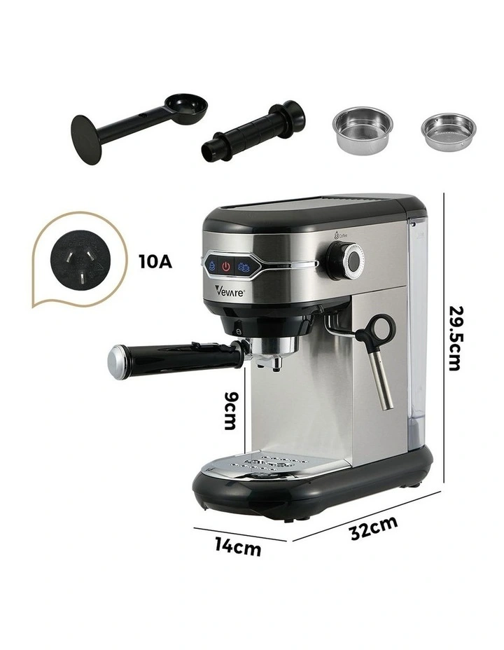 Vevare Espresso Coffee Machine Latter Cappuccino Maker 19 Bar Milk Frother Inox image 3