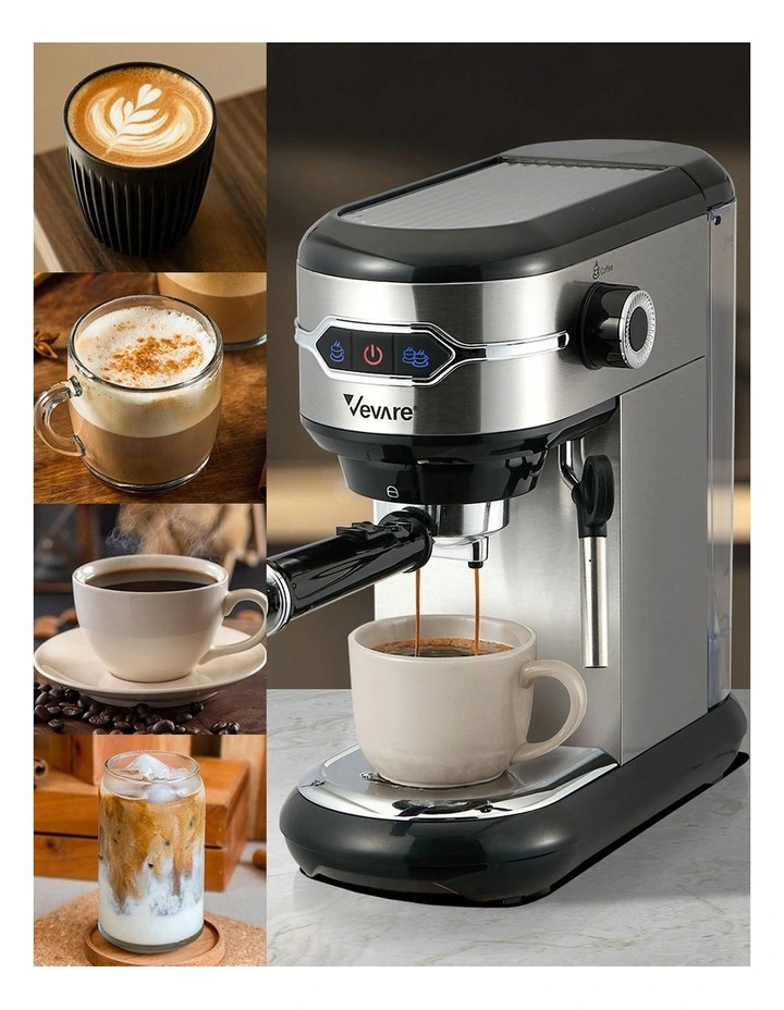 Vevare Espresso Coffee Machine Latter Cappuccino Maker 19 Bar Milk Frother Inox image 5