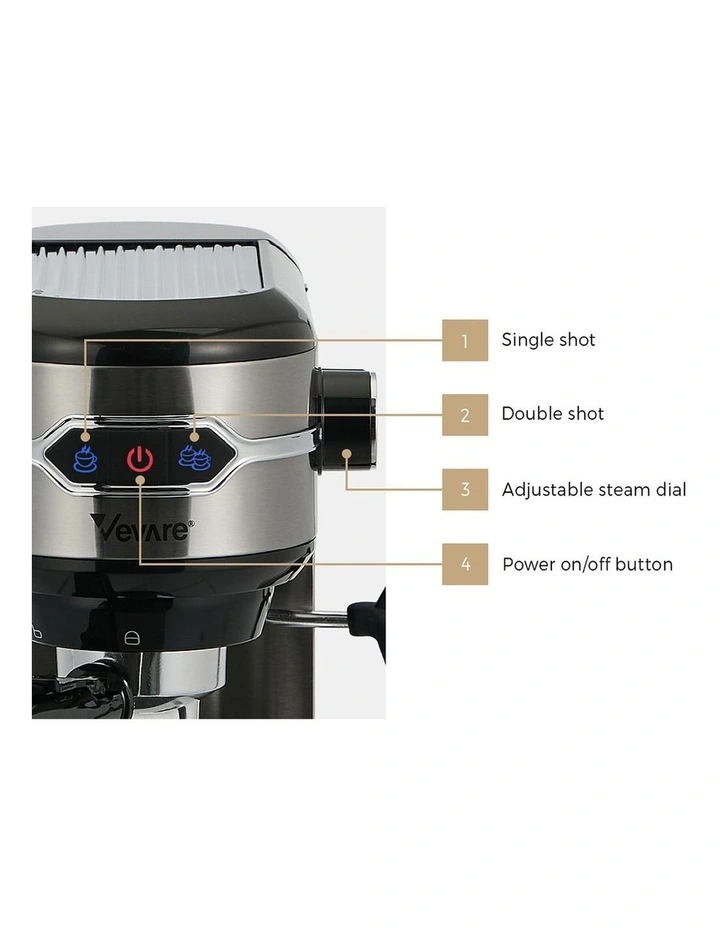Vevare Espresso Coffee Machine Latter Cappuccino Maker 19 Bar Milk Frother Inox image 6