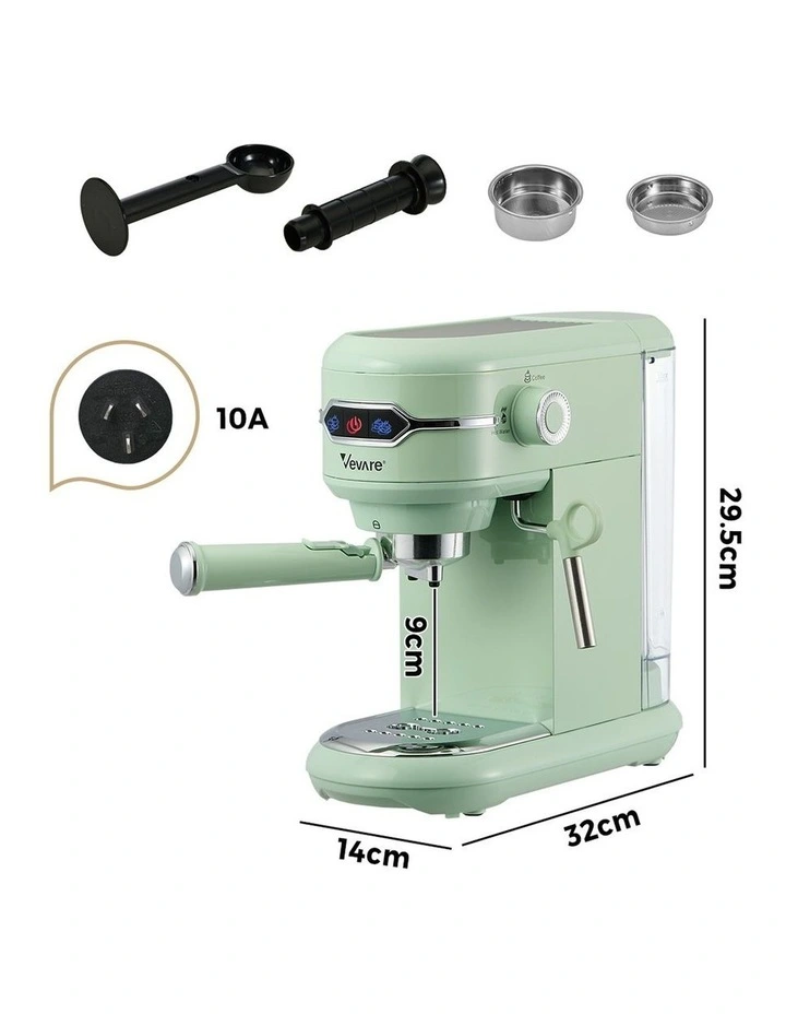 Vevare Espresso Coffee Machine Latter Cappuccino Maker 19 Bar Milk Frother Mint image 3