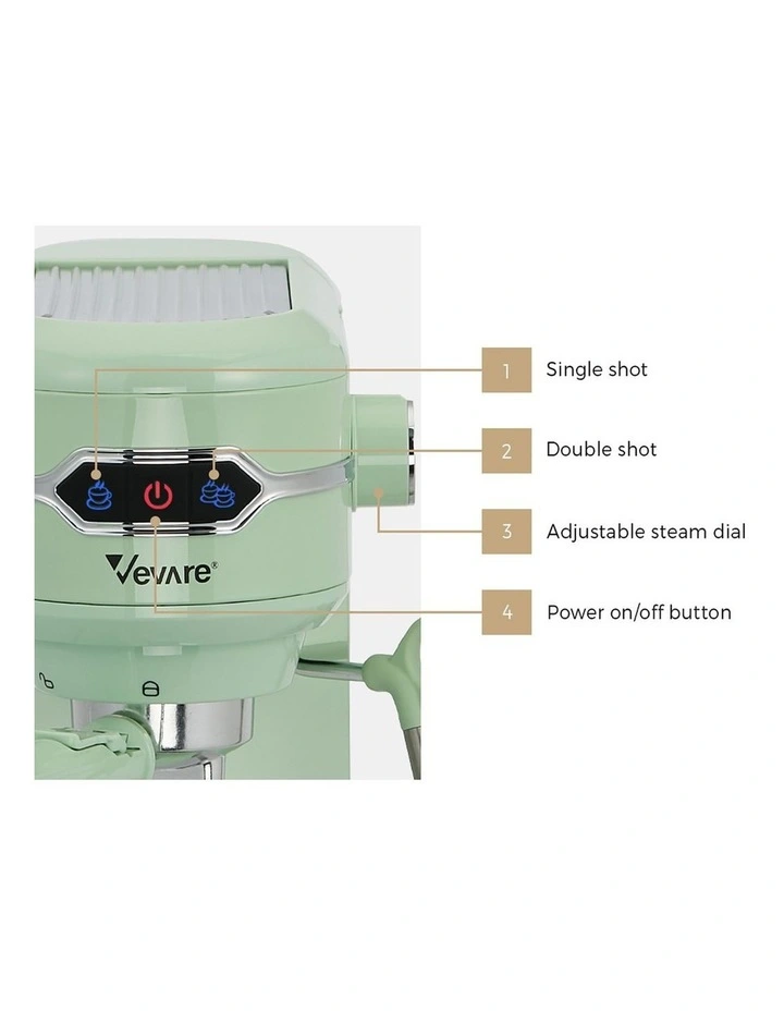 Vevare Espresso Coffee Machine Latter Cappuccino Maker 19 Bar Milk Frother Mint image 6