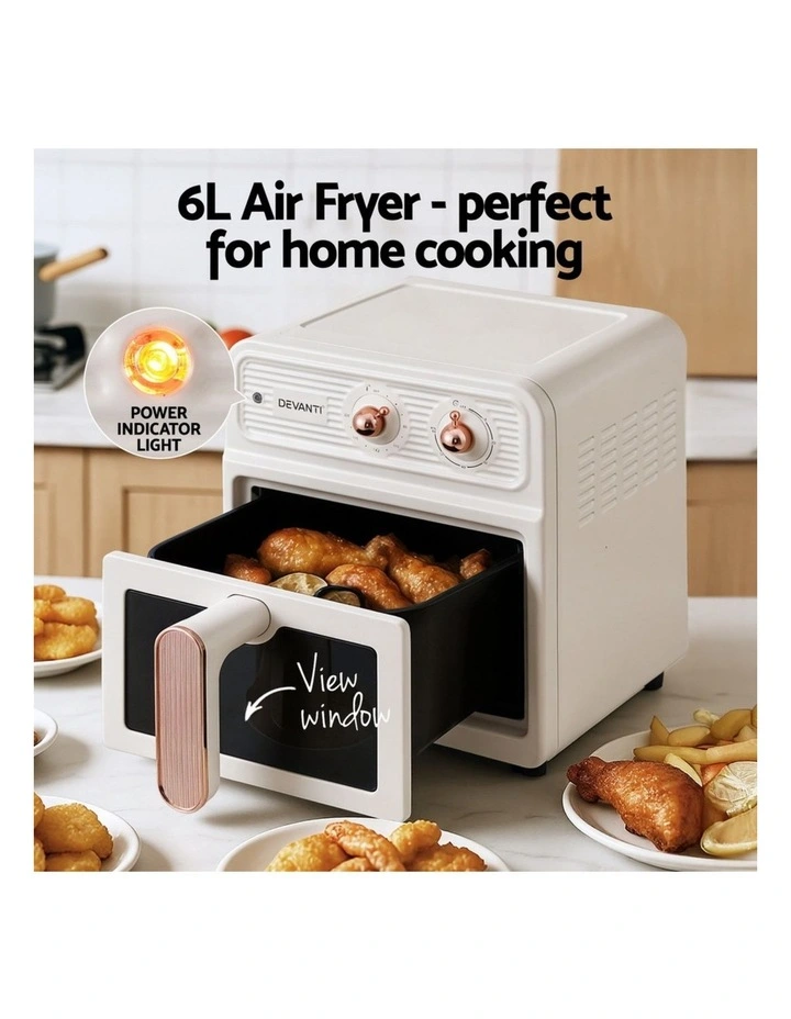 Knob Control Air Fryer 1700W 6L in Cream image 6