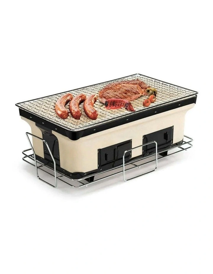 Portable Hibachi Tabletop Grill Dual Charcoal BBQ Chambers image 5