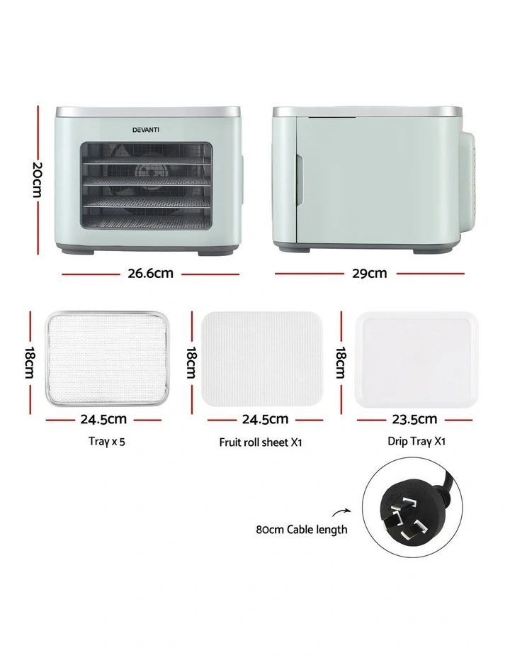 Devanti Food Dehydrator Machine 5 Tray Mini Fruit Dryer Maker Green image 2