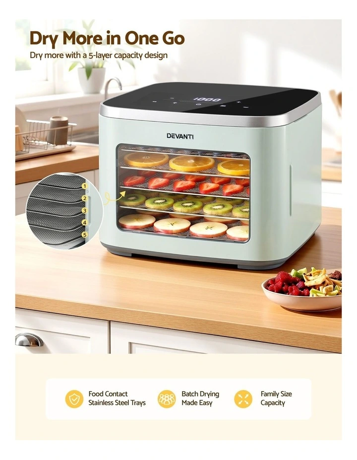 Devanti Food Dehydrator Machine 5 Tray Mini Fruit Dryer Maker Green image 4