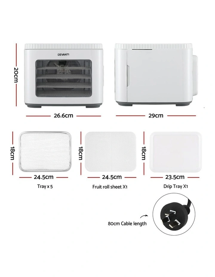 Devanti Food Dehydrator Machine 5 Tray Mini Fruit Dryer Maker White image 2
