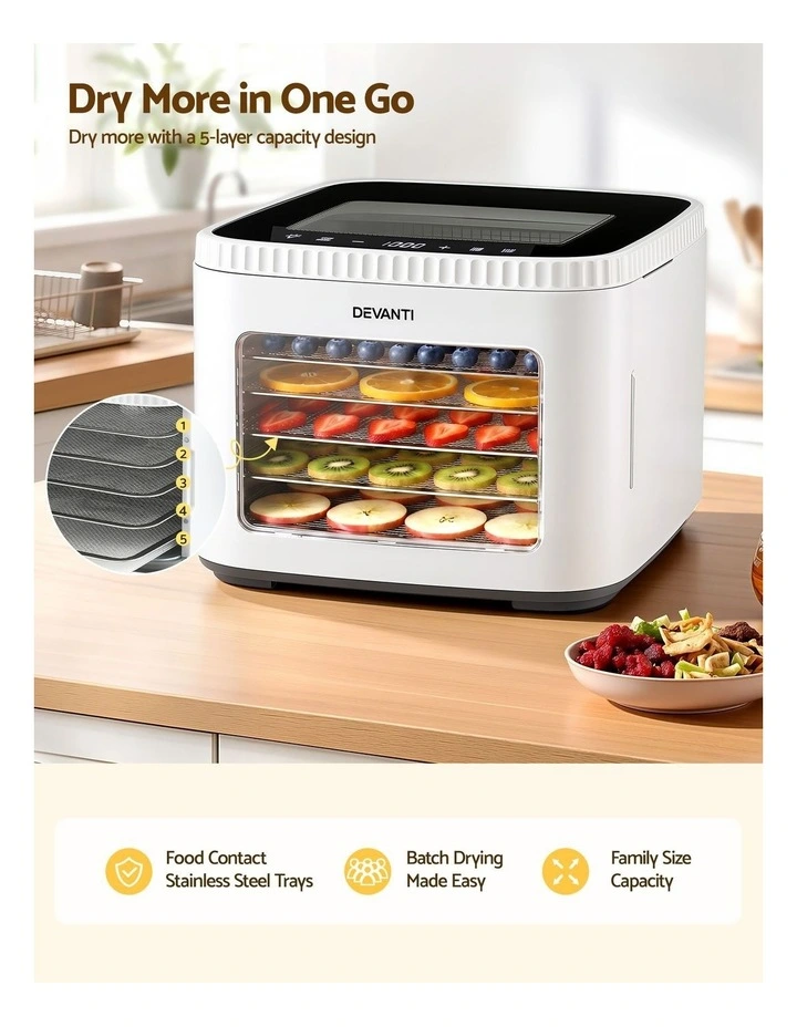 Devanti Food Dehydrator Machine 5 Tray Mini Fruit Dryer Maker White image 4