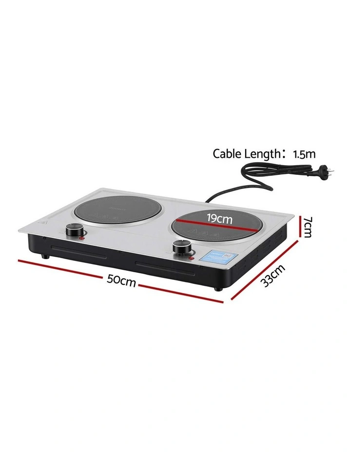 Devanti 2 Hobs Ceramic Cooktop Electric Hot Plate Infrared Knob Control 2400W image 2