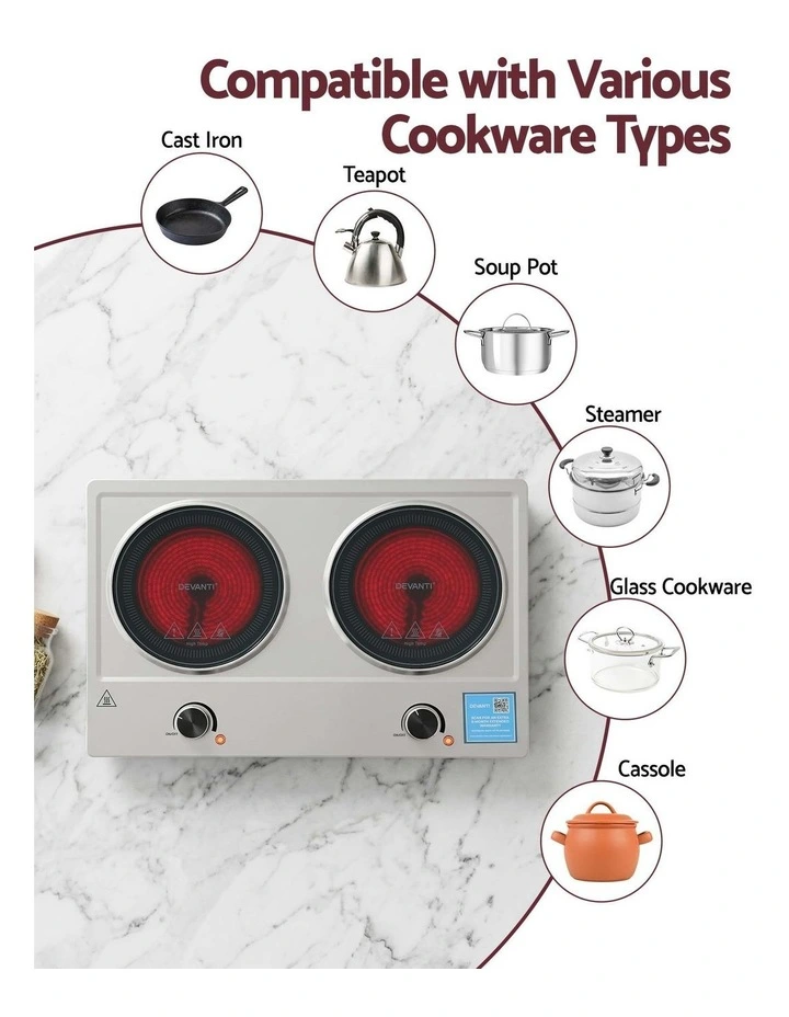 Devanti 2 Hobs Ceramic Cooktop Electric Hot Plate Infrared Knob Control 2400W image 5