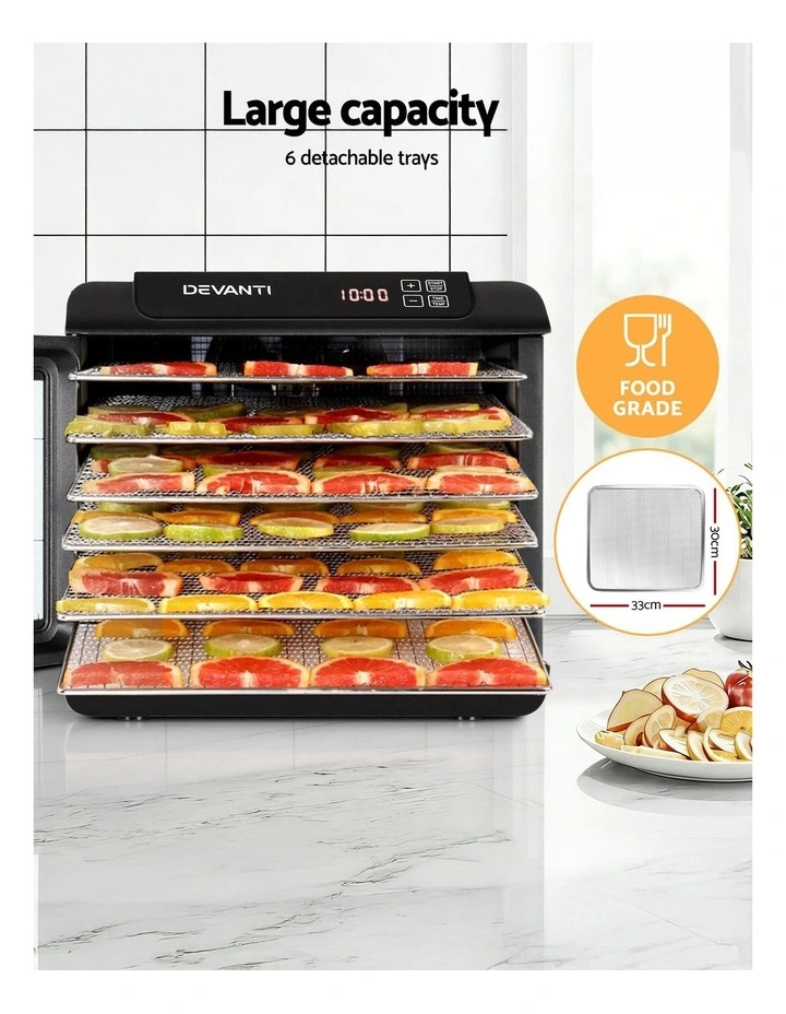 Devanti Food Dehydrator 6 Tray Fruit Dryer Jerky Maker With Stainless Steel Rack image 6