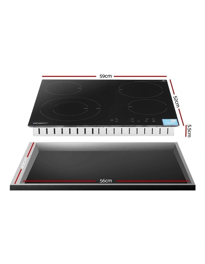 Devanti Ceramic Cooktop 5 Cooking Zone 4 Electric Hobs Touch Control 7600W Black image 2