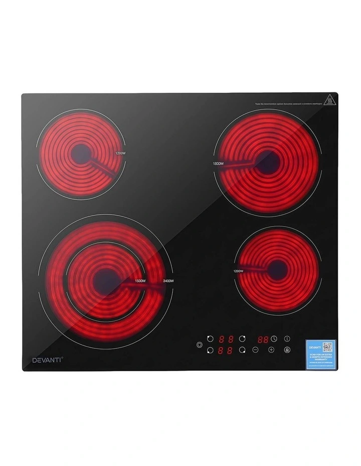 Devanti Ceramic Cooktop 5 Cooking Zone 4 Electric Hobs Touch Control 7600W Black image 3