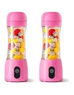 SOGA 2 Pack 380ml USB Rechargeable Mini Juicers - Pink
