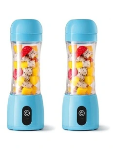 SOGA 2 Pack 380ml USB Rechargeable Mini Juicers - Blue