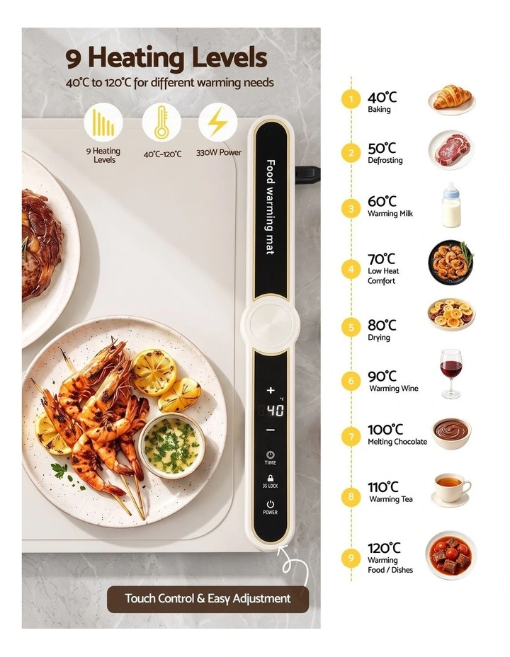 Devanti Food Warming Mat 60 x 38cm Electric Food Warmer With Timer White image 4