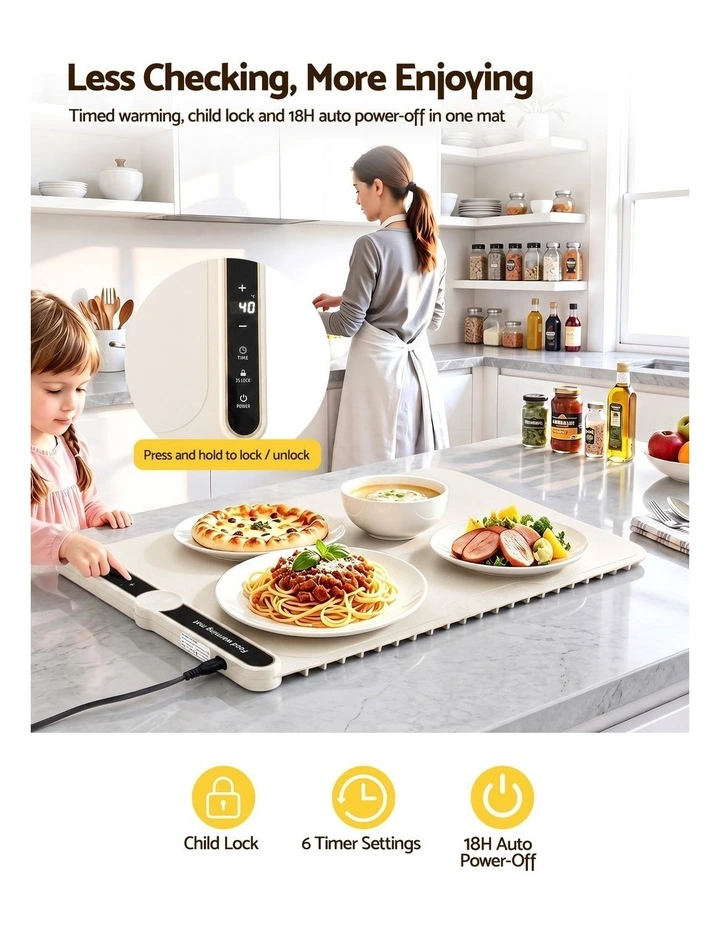 Devanti Food Warming Mat 60 x 38cm Electric Food Warmer With Timer White image 6