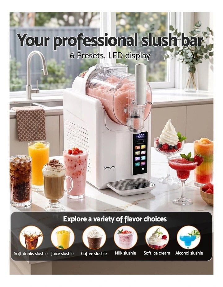 Devanti Slushie Machine 2L Frozen Drink Maker Ice Cream Cocktail Slush Maker White image 6