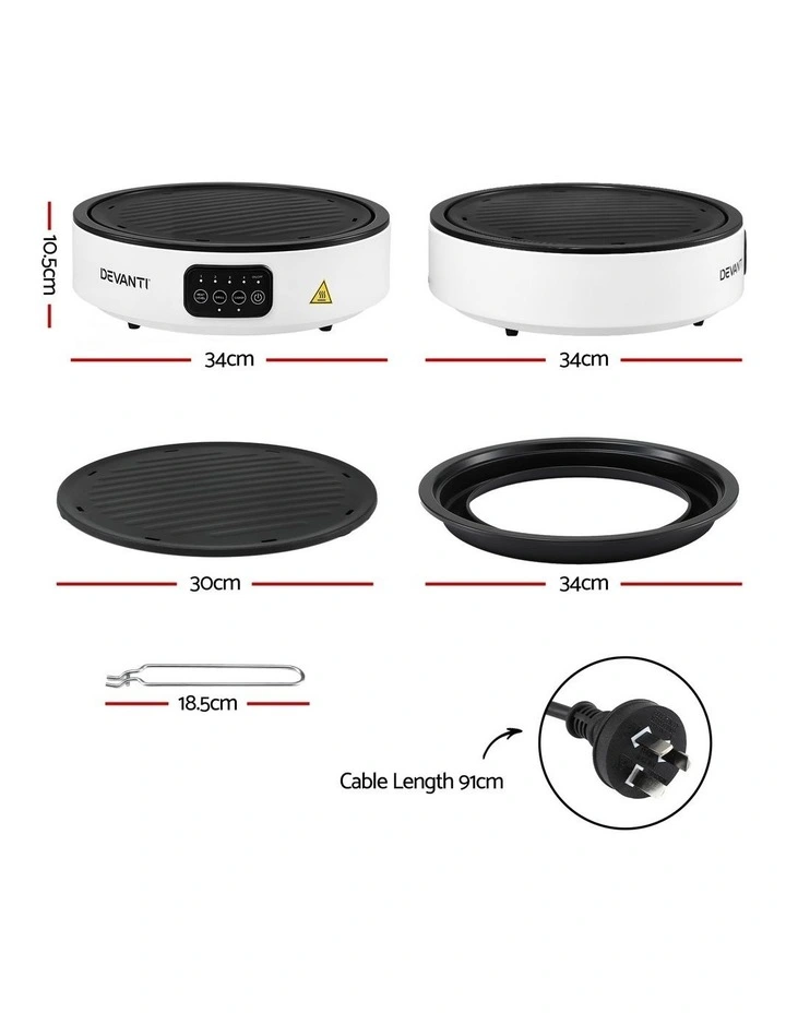 Devanti Ceramic Cooktop Electric Hot Plate Countertop Grill Cooker White image 2