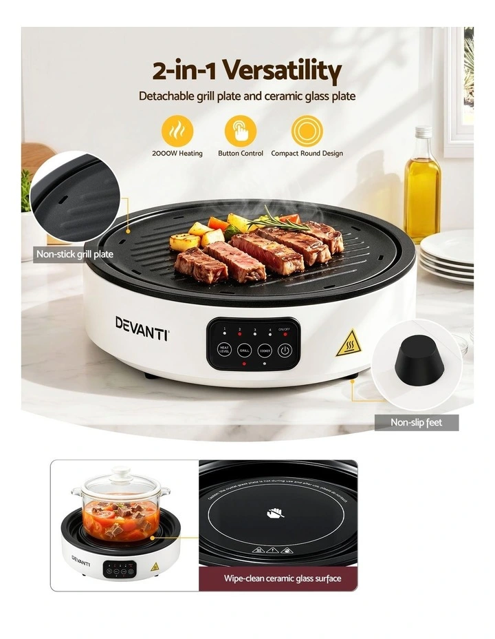 Devanti Ceramic Cooktop Electric Hot Plate Countertop Grill Cooker White image 4