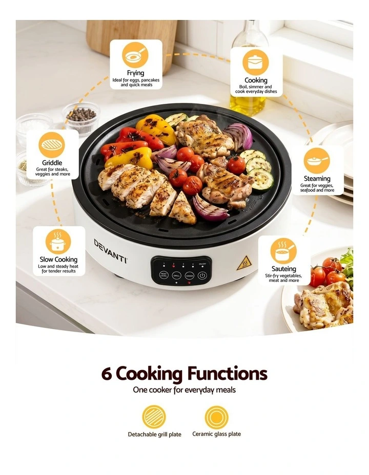 Devanti Ceramic Cooktop Electric Hot Plate Countertop Grill Cooker White image 5