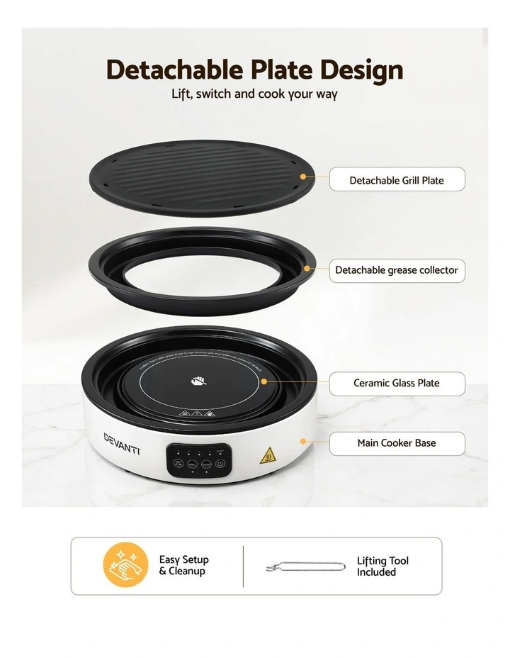 Devanti Ceramic Cooktop Electric Hot Plate Countertop Grill Cooker White image 6