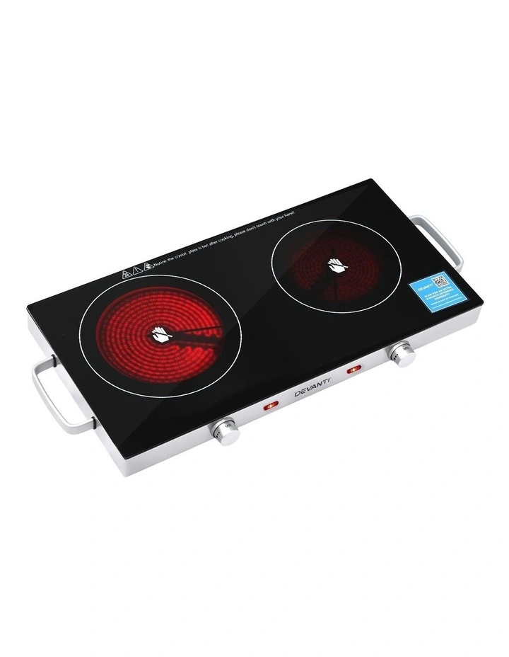 Devanti Portable Ceramic Cooktop Dual Burner Electric Hot Plate 2800W Black image 1