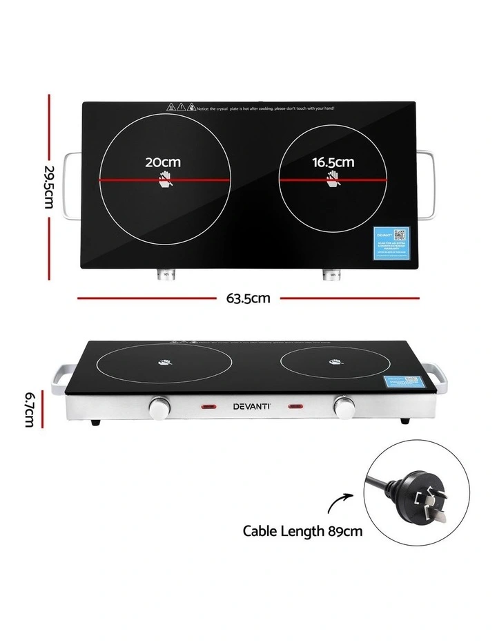 Devanti Portable Ceramic Cooktop Dual Burner Electric Hot Plate 2800W Black image 2